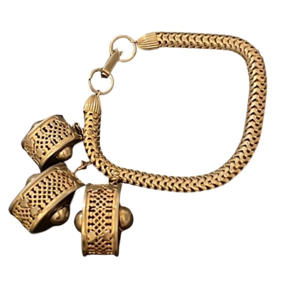 Vintage Susan Caplan Gold Plated Gypsy Mesh Wish Basket Trinket Charm Bracelet